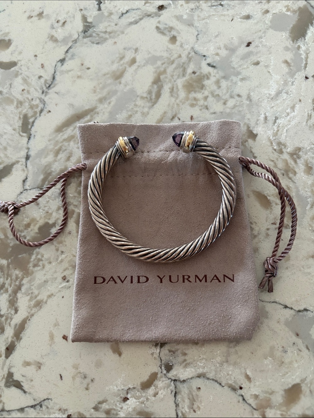 David Yurman Sterling Cable Cuff Amethyst Bracelet - Silver